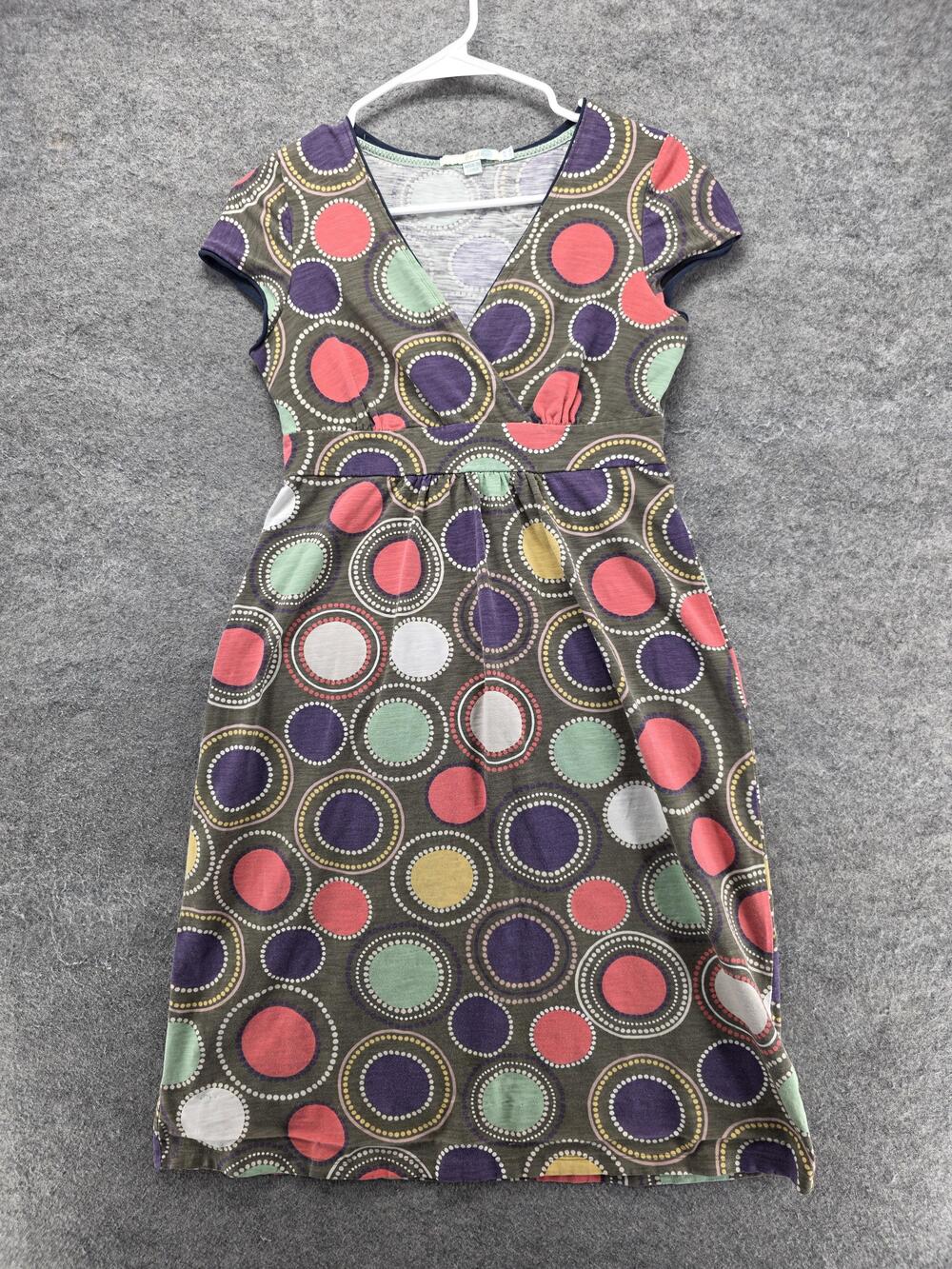 Boden Dress Womens 8 Brown Polka Dot Fit & Flare V-Neck Cap Sleeve Knee Length